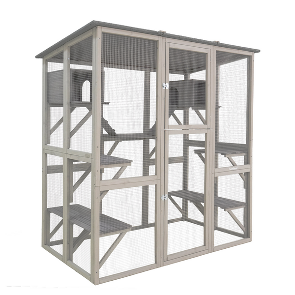 Samland Wooden Cat Cage Walk in Cat Condo House Kitten Ferret Enclosure Cage