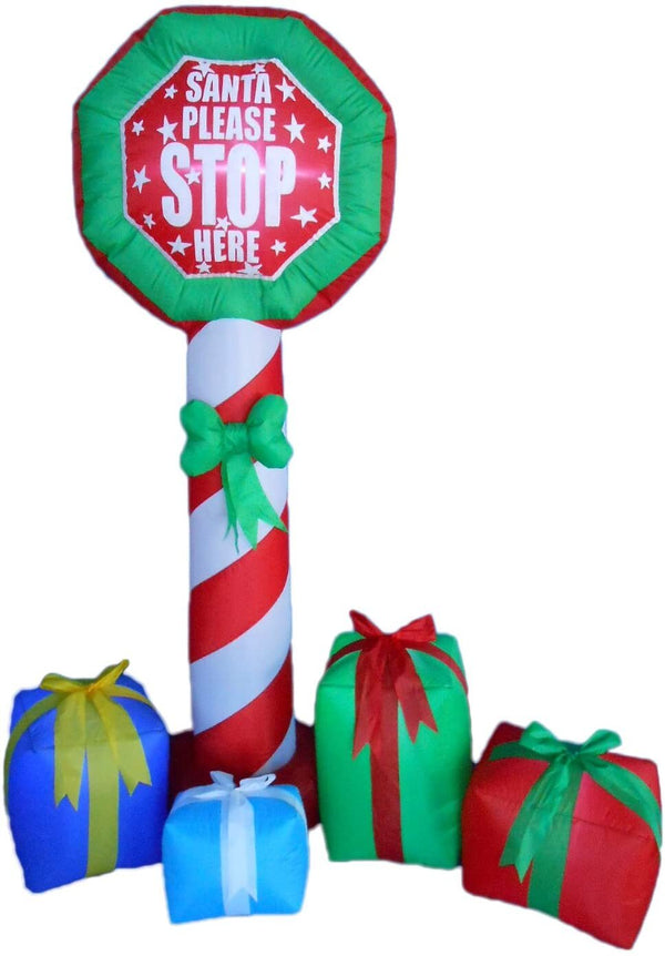 Samland 1.8m Inflatable Santa Stop Here Sign with Led For Christmas Decoration